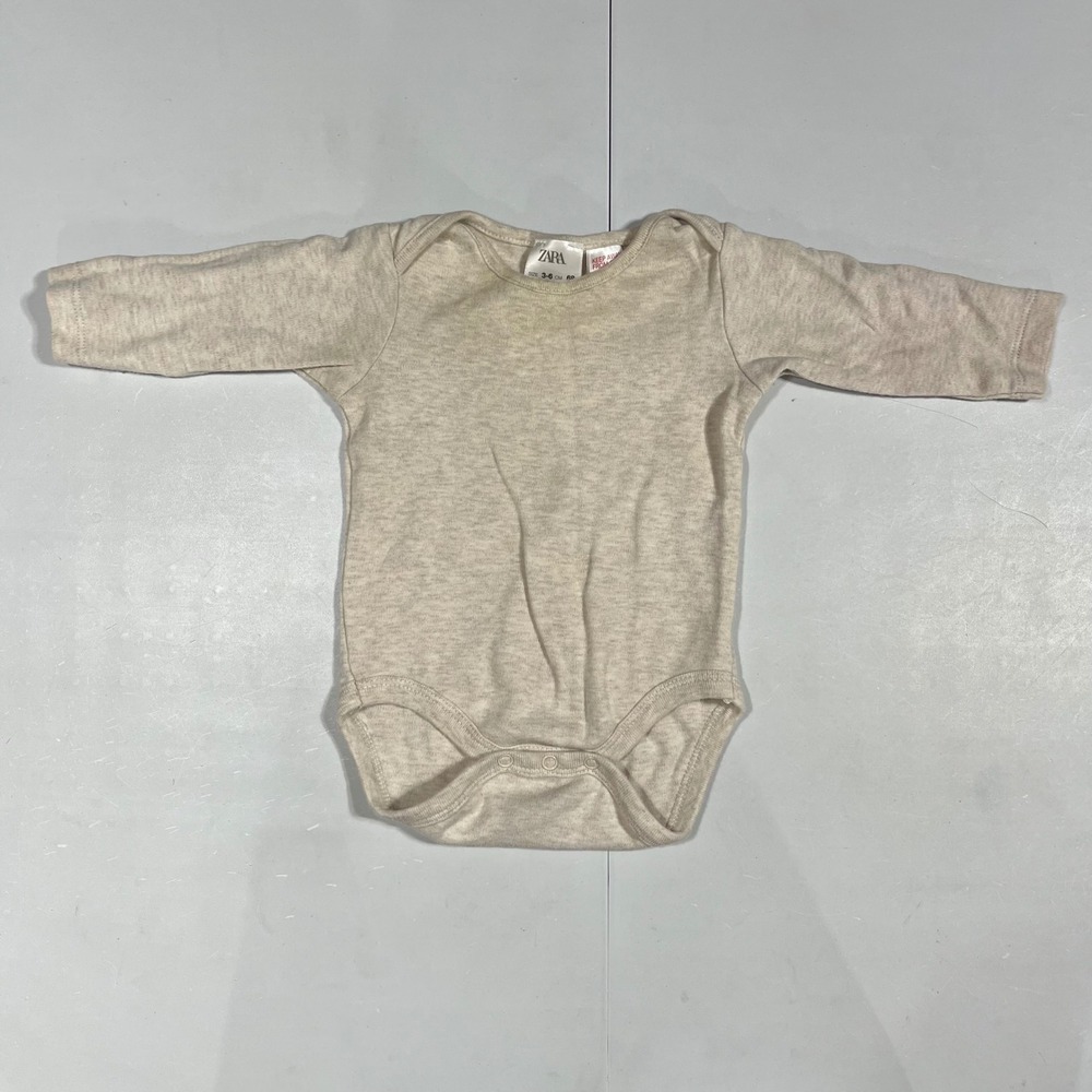 Zara Baby Neutral Oatmeal Heather Long Sleeve Cotton Bodysuit 3-6 Months